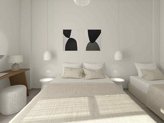 Interior of a room at Mirtia Studios in Sifnos