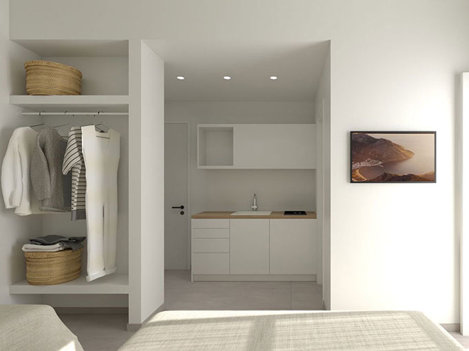 Interior of a room at Mirtia Studios in Sifnos