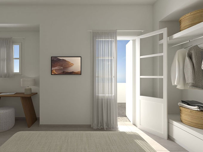 Interior of a room at Mirtia Studios in Sifnos