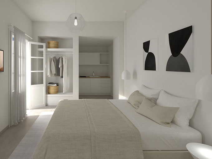 Interior of a room at Mirtia Studios in Sifnos